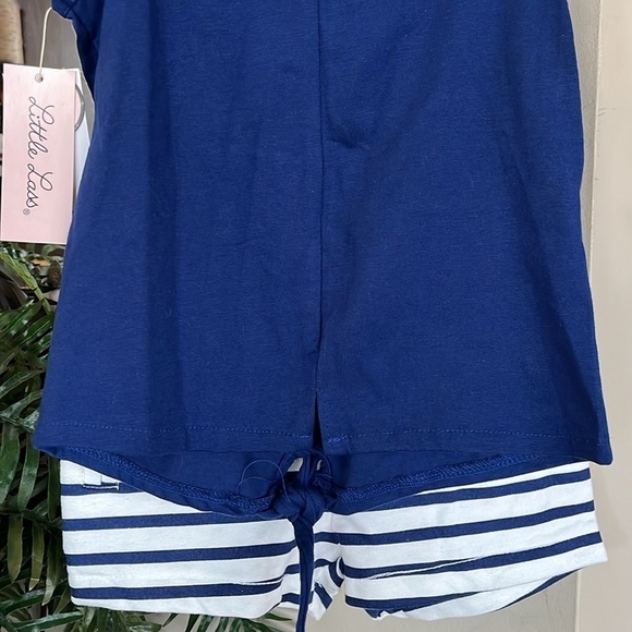 Brand New Little Lass 2-Piece Set Nautical Navy Blue Tank Top & Striped Shorts - Picture 6 of 15